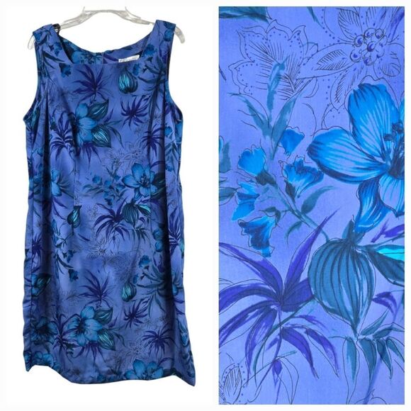 Women's Sleeveless Sheath Dress Blue Floral Career Business Formal Professional - Picture 1 of 10